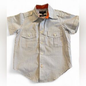 ToobyDoo Blue and White Short Sleeve Button Up Toddler Boy Shirt 2T